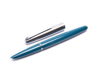 1990s HERO 100 Turquoise Blue & Silver Aeromatic 14K Gold F Fine Nib Fountain Pen