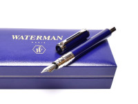 Waterman Perspective Violet Blue Lacquer Chrome F Fine Steel Nib Fountain Pen in Box
