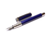 Waterman Perspective Violet Blue Lacquer Chrome F Fine Steel Nib Fountain Pen in Box