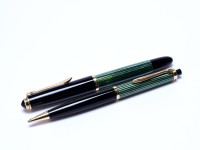 1950s Pelikan 400NN & 450 Tortoise Green Striped Fountain Pen and Mechanical Pencil Set in Crocodile Skin Pouch