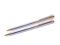 Made in USA Tiffany & Co. T-Clip Chrome and Gold Twist Ballpoint & 0.5mm Repeater Mechanical Pencil Pen Set