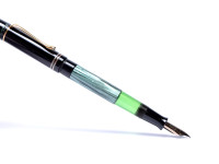Original Never Used 1939-42 Pelikan 100 Celluloid & Ebonite Green Marbled EF to BB Super Flexible CN Nib Piston Fountain Pen From an Amazing Attic Find