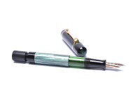 Original Never Used 1937 ('38 '39 '40) Pelikan 100 Celluloid & Ebonite Green Marbled EF to BB Super Flexible CN Nib Piston Fountain Pen From an Amazing Attic Find