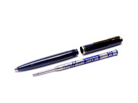 1970s MONTBLANC No.281 Precious Black Resin & Gold Lever Mechanism 11th "Eleventh Finger" Ballpoint Pen w/ Original Giant Blue Refill