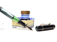 Original Never Used 1939-42 Pelikan 100 Celluloid & Ebonite Green Marbled EF to BB Super Flexible CN Nib Piston Fountain Pen From an Amazing Attic Find