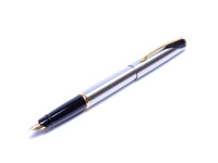 NOS 2001-2004 Parker Inflection Flighter Brushed Matte Stainless Steel & Gold F Nib Converter/Cartridge Fountain Pen Made in UK