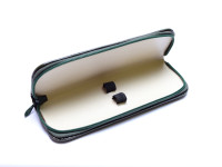 Vintage High Quality MEGA Green & Beige Genuine Leather Pouch Case for 2 Fountain Ballpoint Pens & Pencils