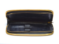 VENUS Vintage High Quality Genuine Thick Black Leather Steel Gold Frame Pouch Case for 2 Fountain/Ballpoint Pens & Pencils