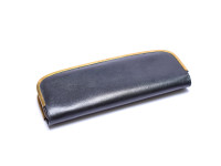 VENUS Vintage High Quality Genuine Thick Black Leather Steel Gold Frame Pouch Case for 2 Fountain/Ballpoint Pens & Pencils