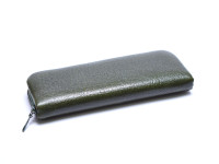Vintage High Quality MEGA Green & Beige Genuine Leather Pouch Case for 2 Fountain Ballpoint Pens & Pencils