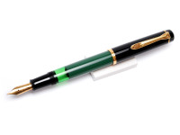 1980s Pelikan M150 Black-Green-Gold W.Germany F Fine Nib Piston Fountain Pen