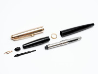 1960s Made in UK PARKER 45 "Custom Deluxe" Black & 14K Rolled Gold Cap with 14K Gold F/X Nib Fountain Pen