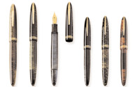 Stunning Rare 1940s-50s Italy's ANCORA Lusso - Blue Sapphire Marbled Celluloid w/ 14K Super Flex EF Nib Piston Fountain Pen