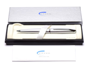 NOS Cross ATX Pure Chrome Matte Silver Ballpoint Twist Retract Mechanism Pen in Box 