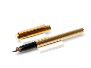 1980s Reform 24K Gold Plated Godron Special 14K 585 KF Nib Cartridge Fountain Pen