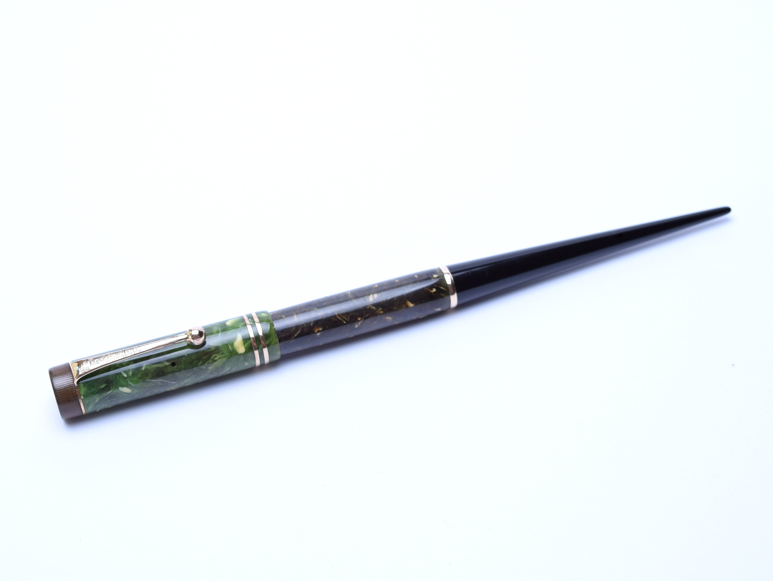 1930s Parker Duofold Jade Green Lucky Curve Desk Pen Push Button