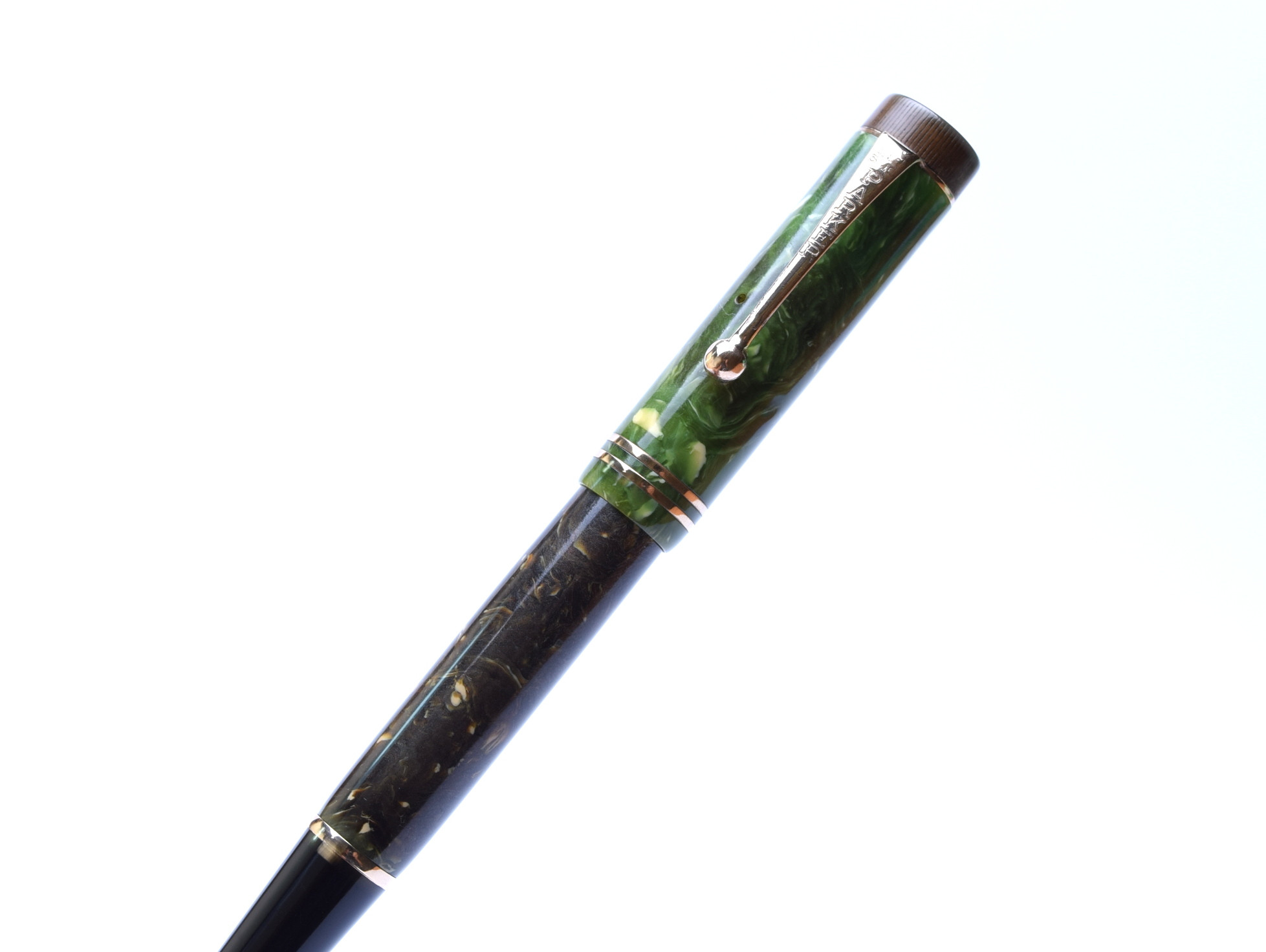 1930s Parker Duofold Jade Green Lucky Curve Desk Pen Push Button