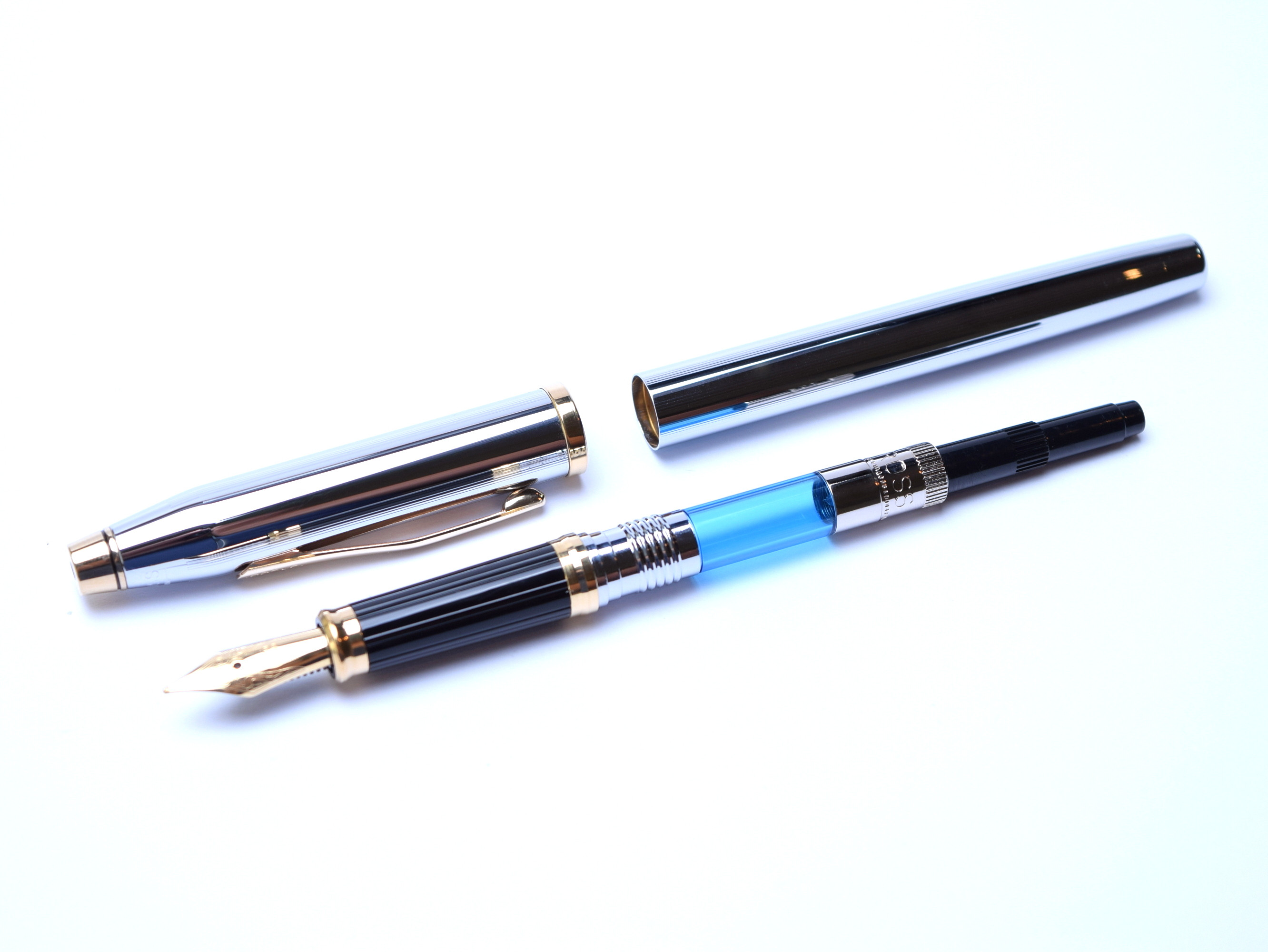 The Original 1990's CROSS Townsend Made in USA Steel Chrome & Gold Fountain Pen Fine Nib