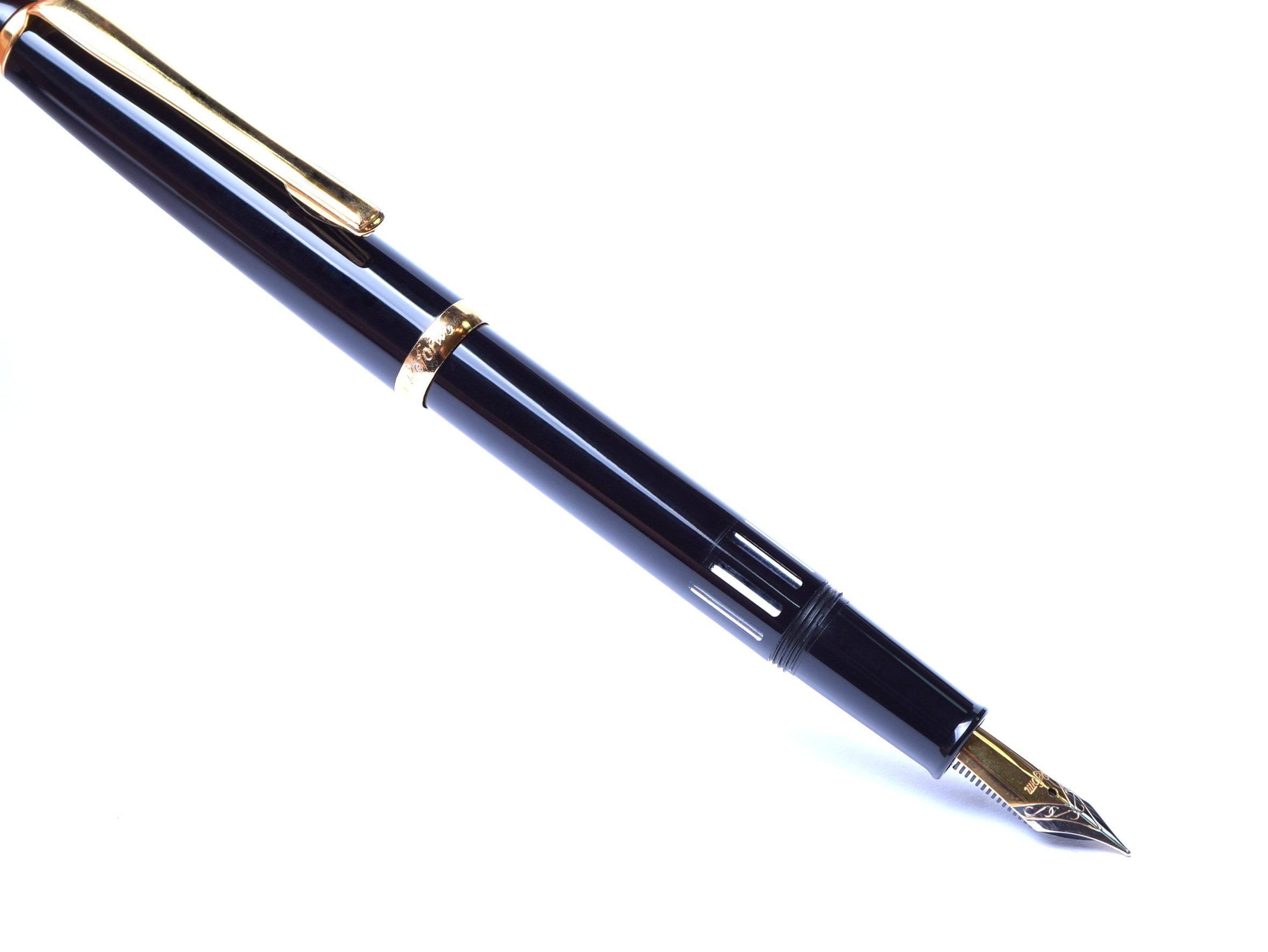 1980's Modern Reform Black Resin & Gold Two Tone Nib Piston Fountain