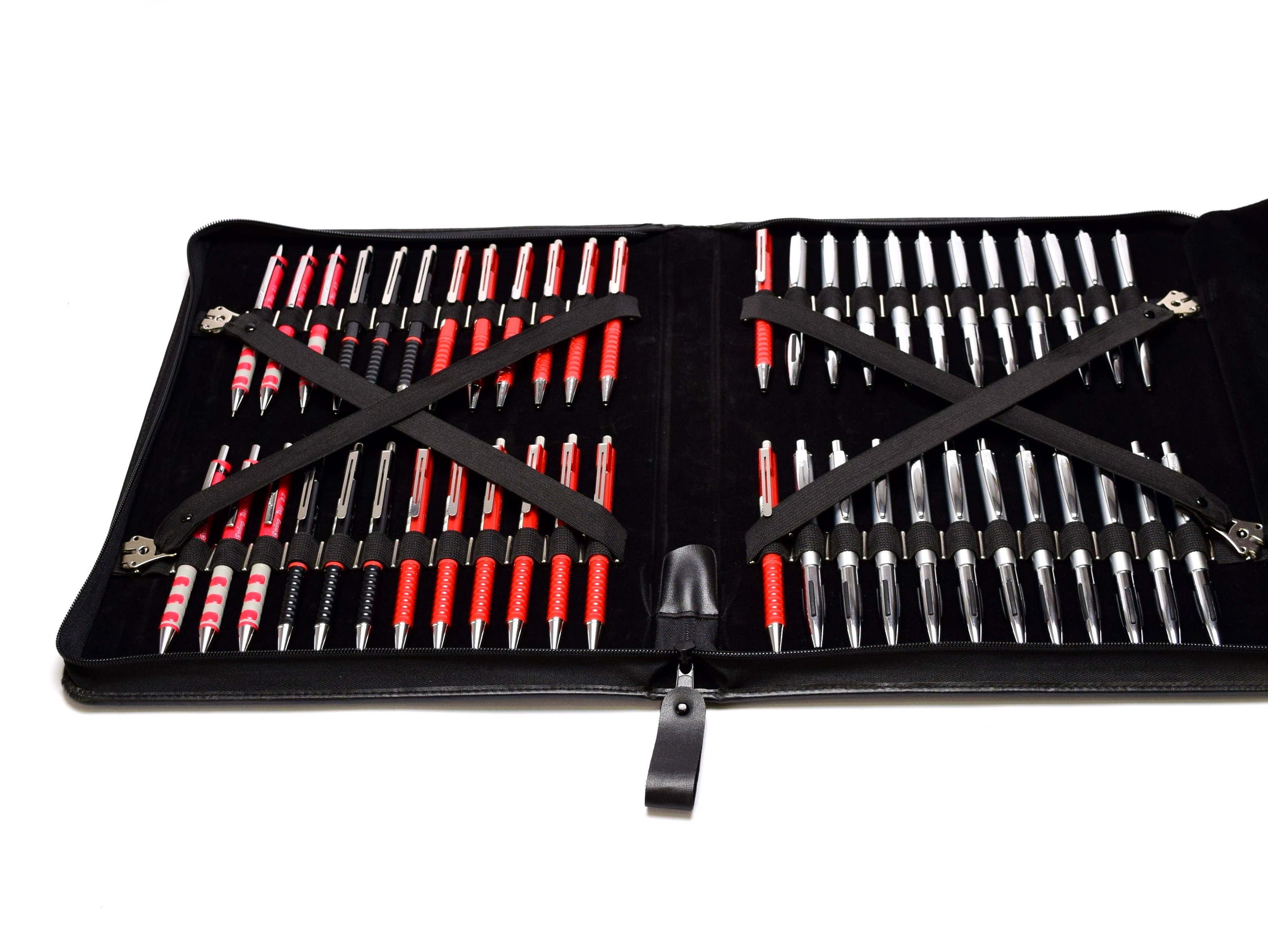 Rare Rotring 48 Slots High Quality Black PU Leather Zipper Pouch