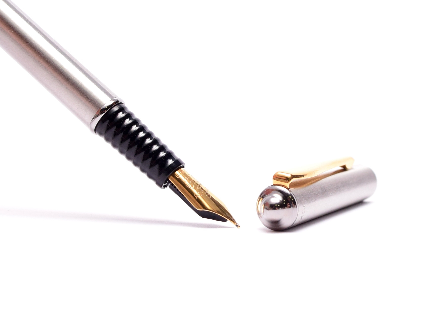 Rare Vintage Spanish INOXCROM F Fine Nib Polished Steel W/ Gold