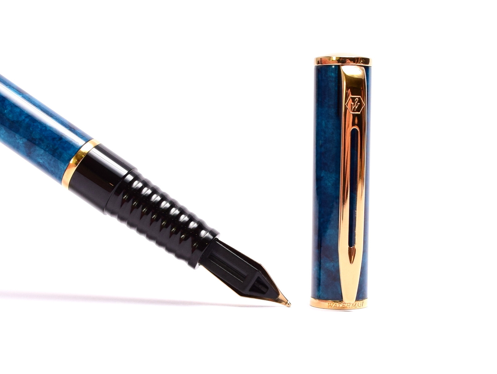 Waterman Laureat Royal Blue Marble Lacquer w/ Gold Trim M Medium Nib