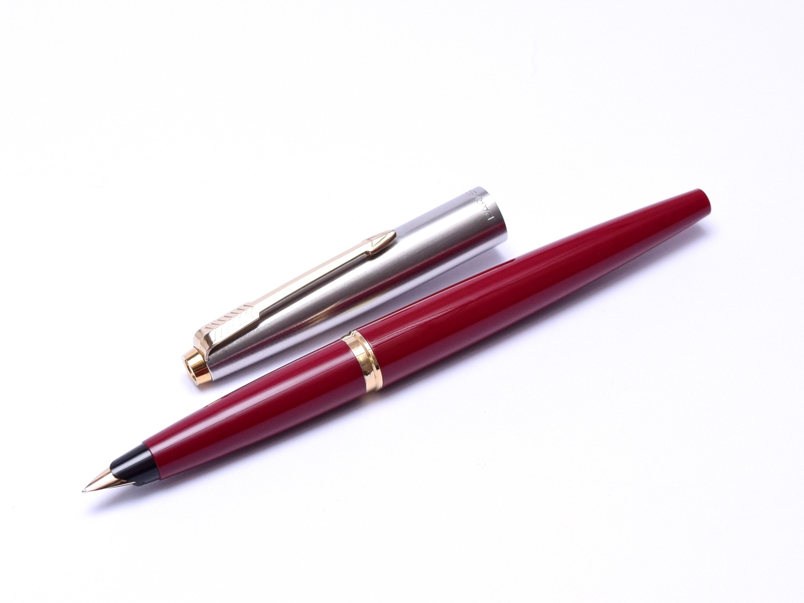 1960s Made in England PARKER 45 Burgundy Red & Stainless Steel F