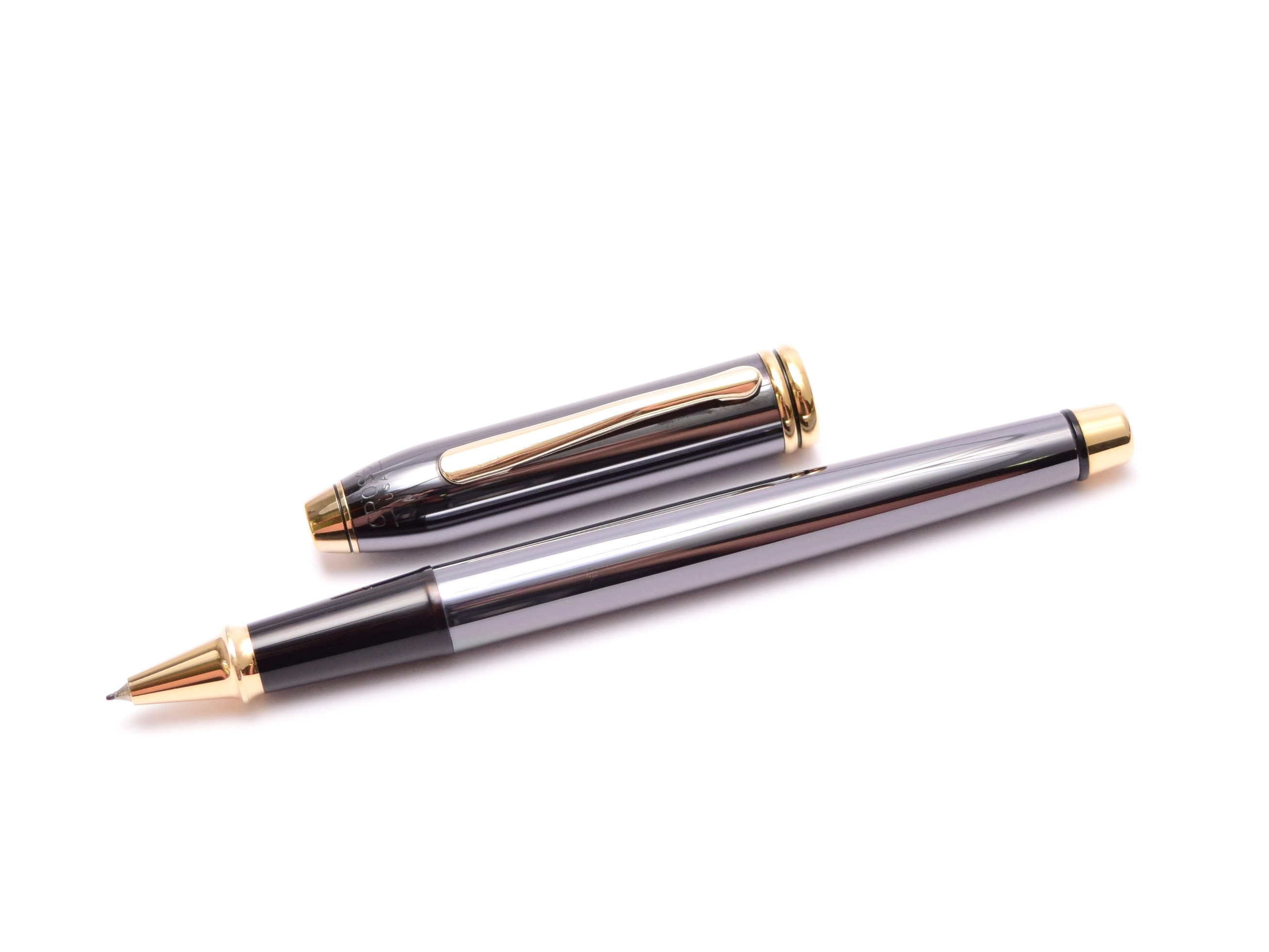 CROSS Townsend Titanium Gray Lacquer & 23K Gold Plate Rollerball Pen Made in USA in Box