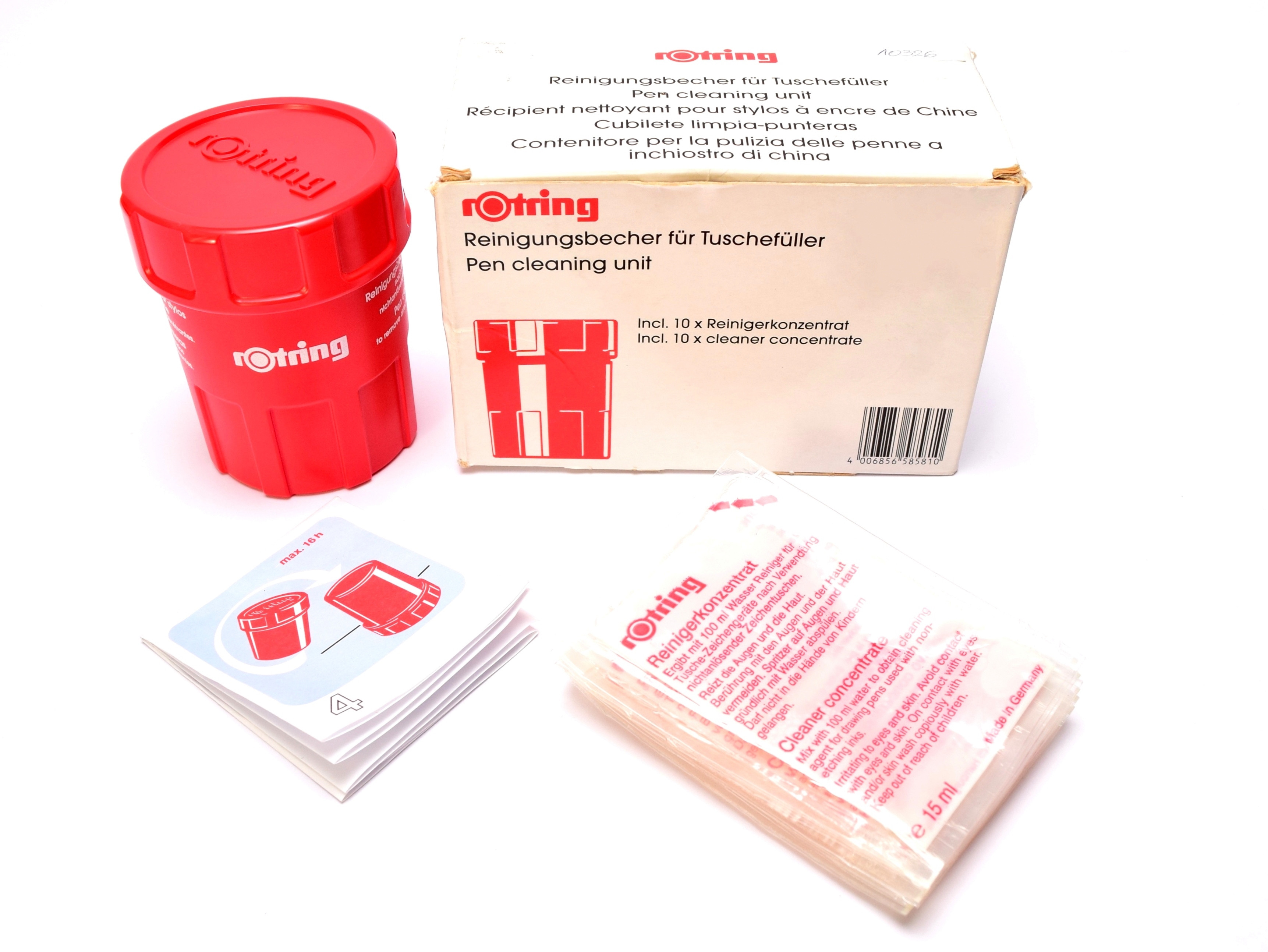 NOS Vintage Rotring Ink Pen Cleaning Unit Made in Germany + 10 Cleaner Concentrate Sachets in Box