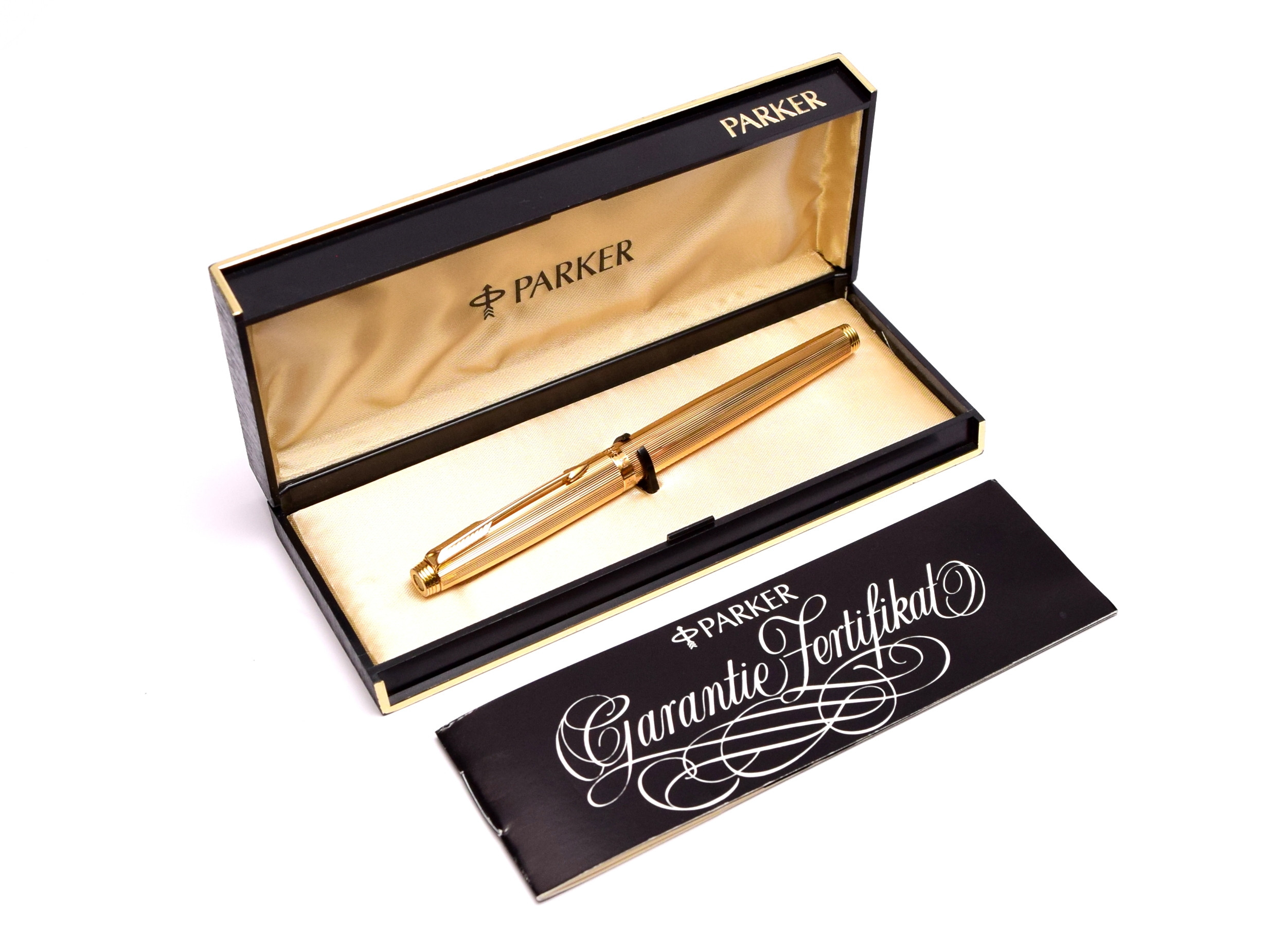 NOS in Box Stunning 1990s PARKER 75 GODRON 14K Gold F Fine Nib Made in ...