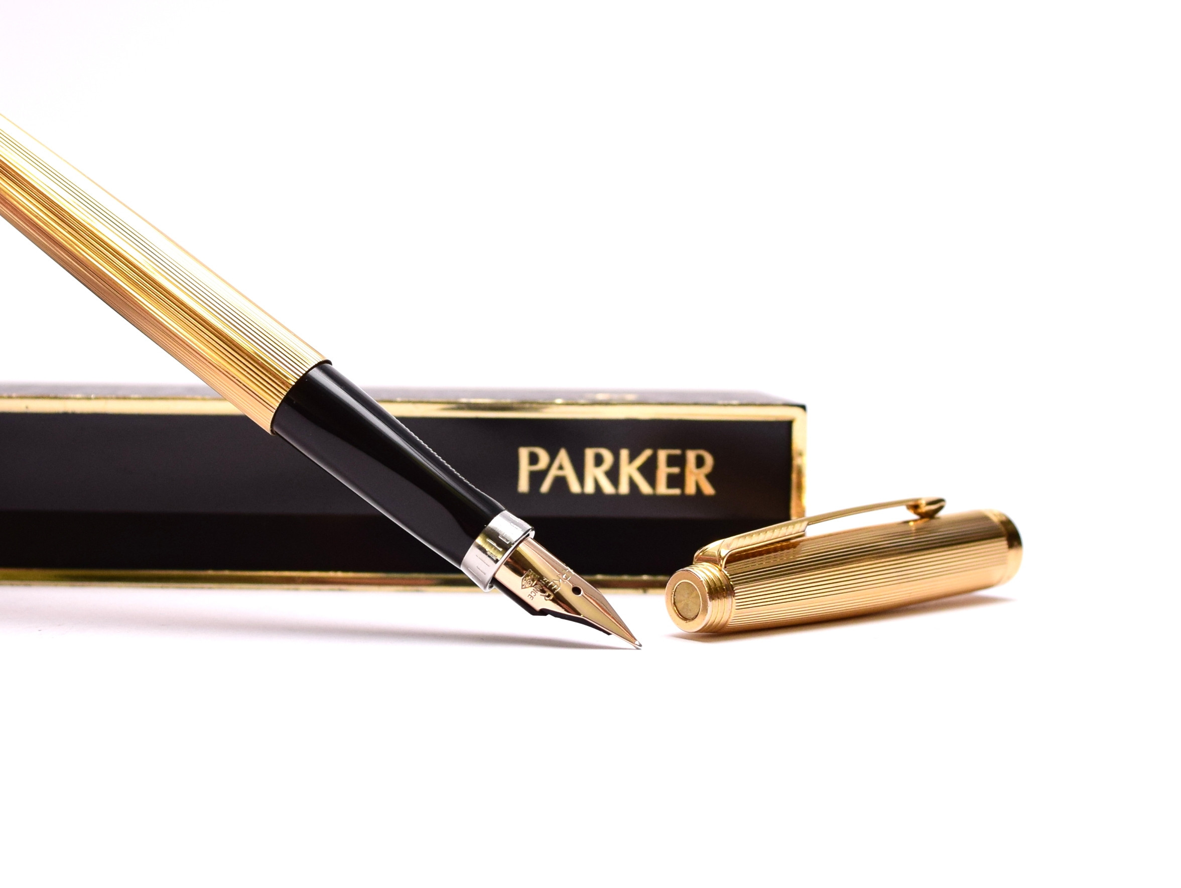 NOS in Box Stunning 1990s PARKER 75 GODRON 14K Gold F Fine Nib Made in ...