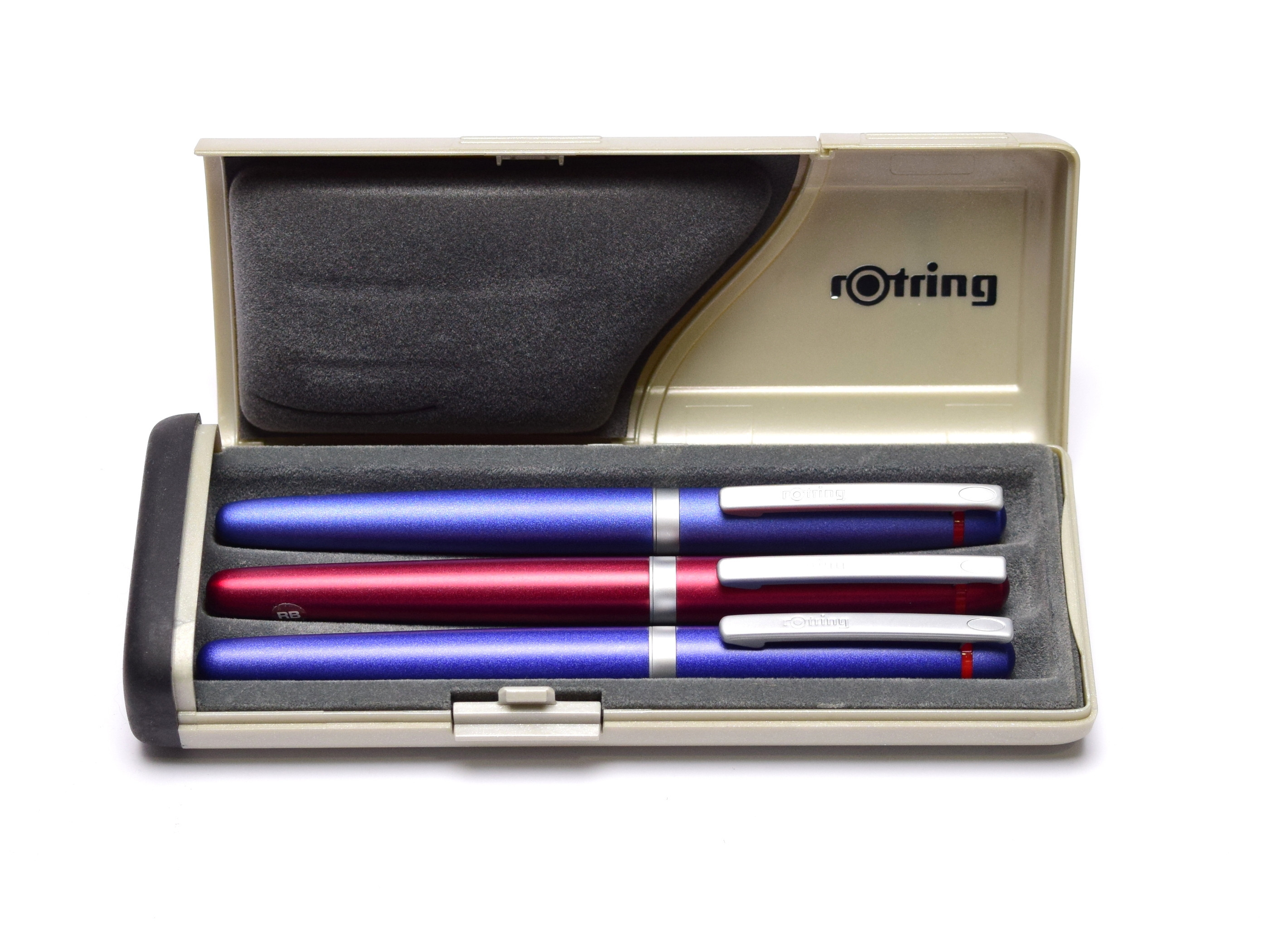 Rare Unique Silver Rotring High Quality Travel Two Lids Pen Case Box