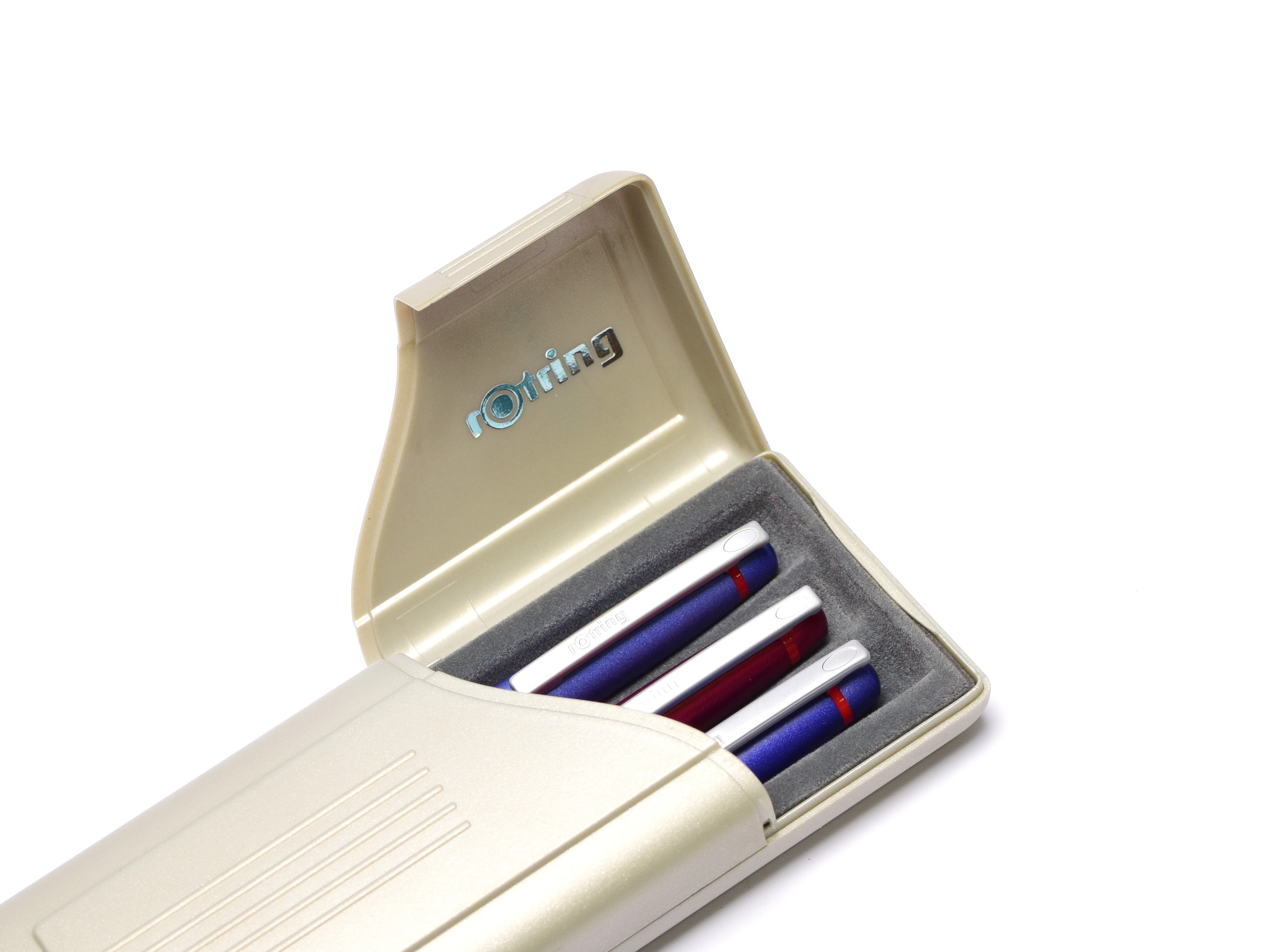 Rare Unique Silver Rotring High Quality Travel Two Lids Pen Case Box