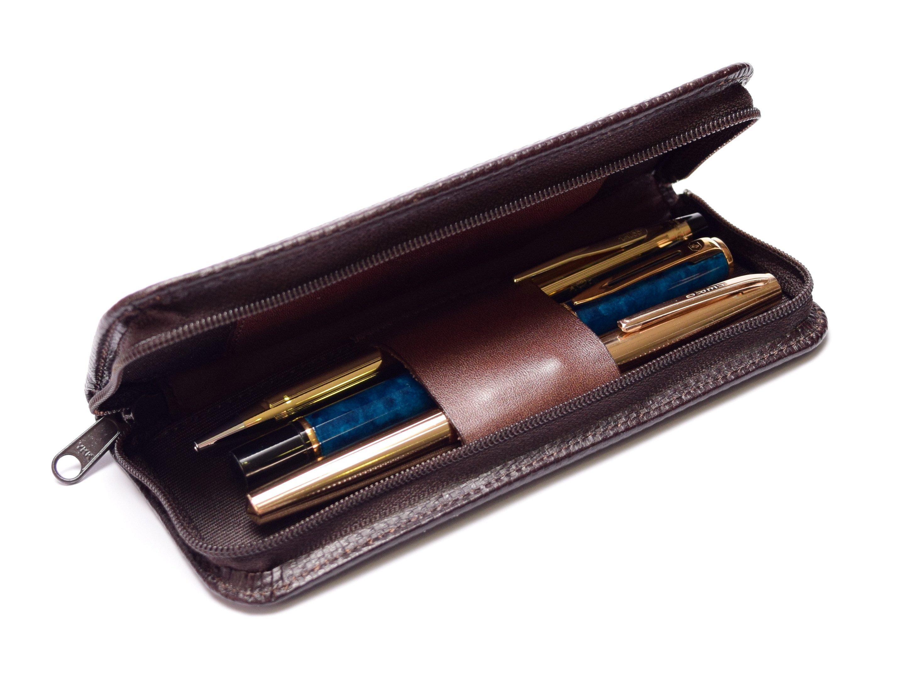 Vintage Crazy Horse Leather Fountain Pen Case, 3 Pen Capacity, Coffee - View #5